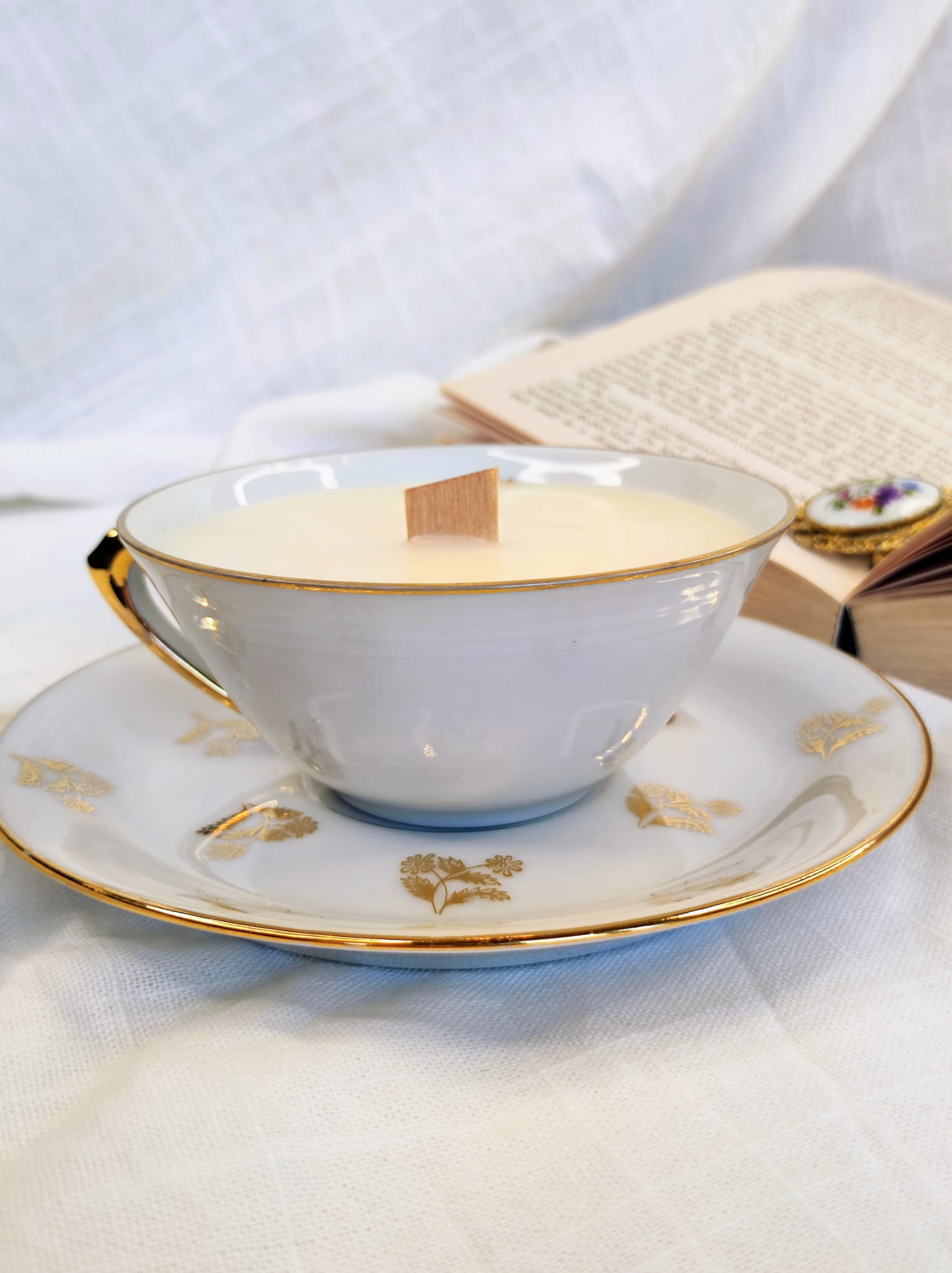 Bougie tarte au citron meringuée tasse ancienne vintage