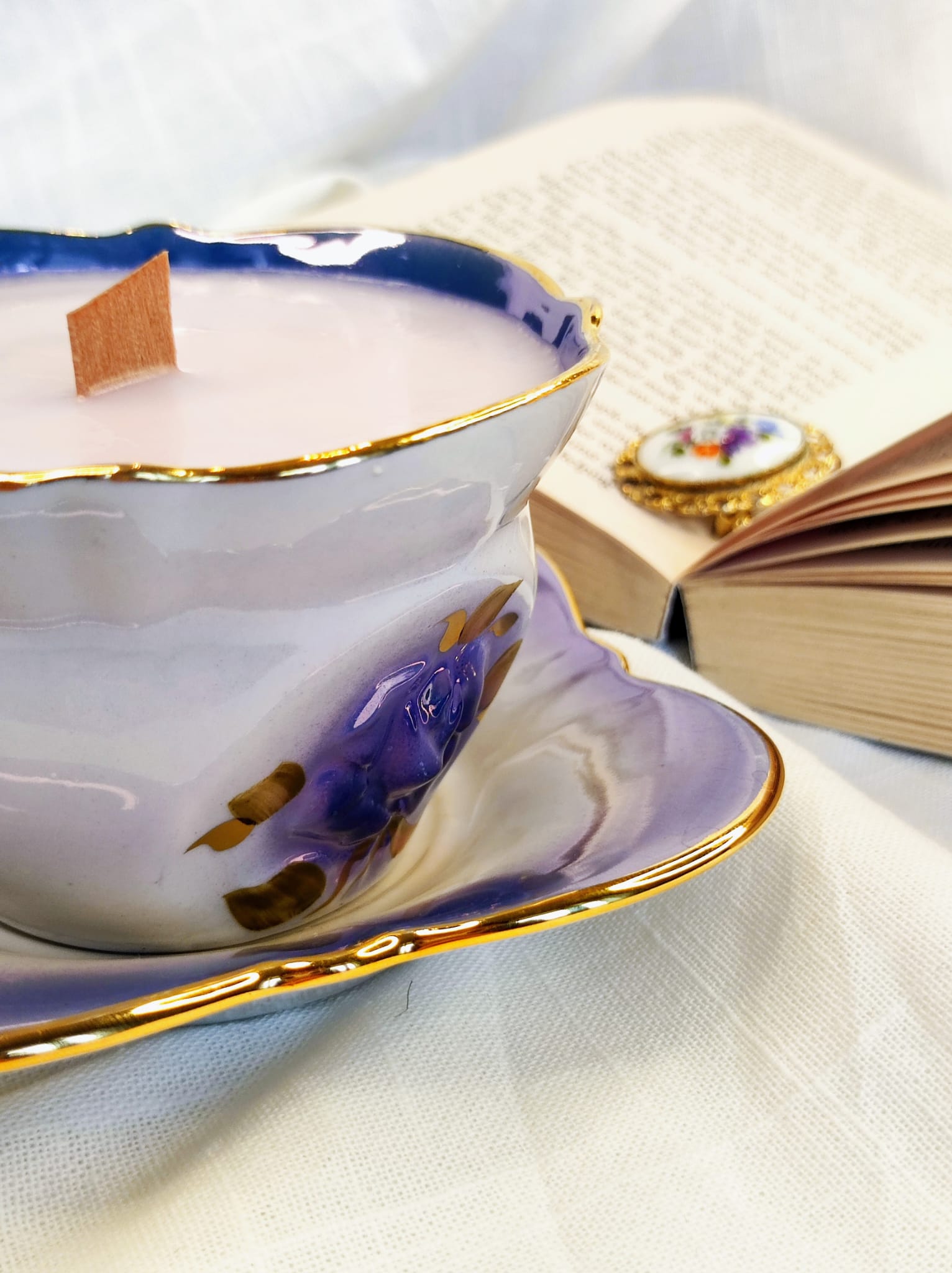 Bougie violette tasse ancienne vintage – Image 8