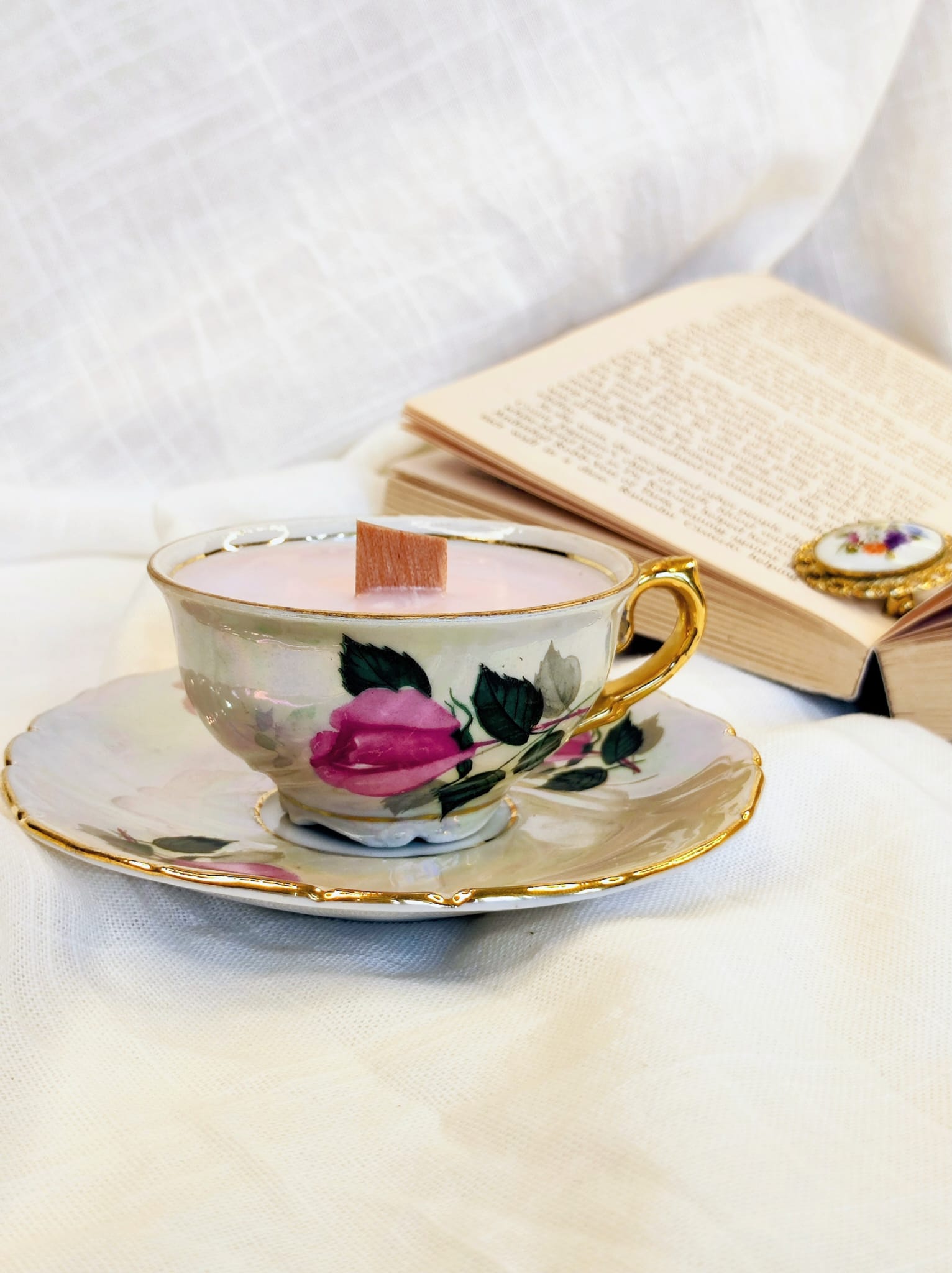 Bougie violette tasse ancienne vintage – Image 3