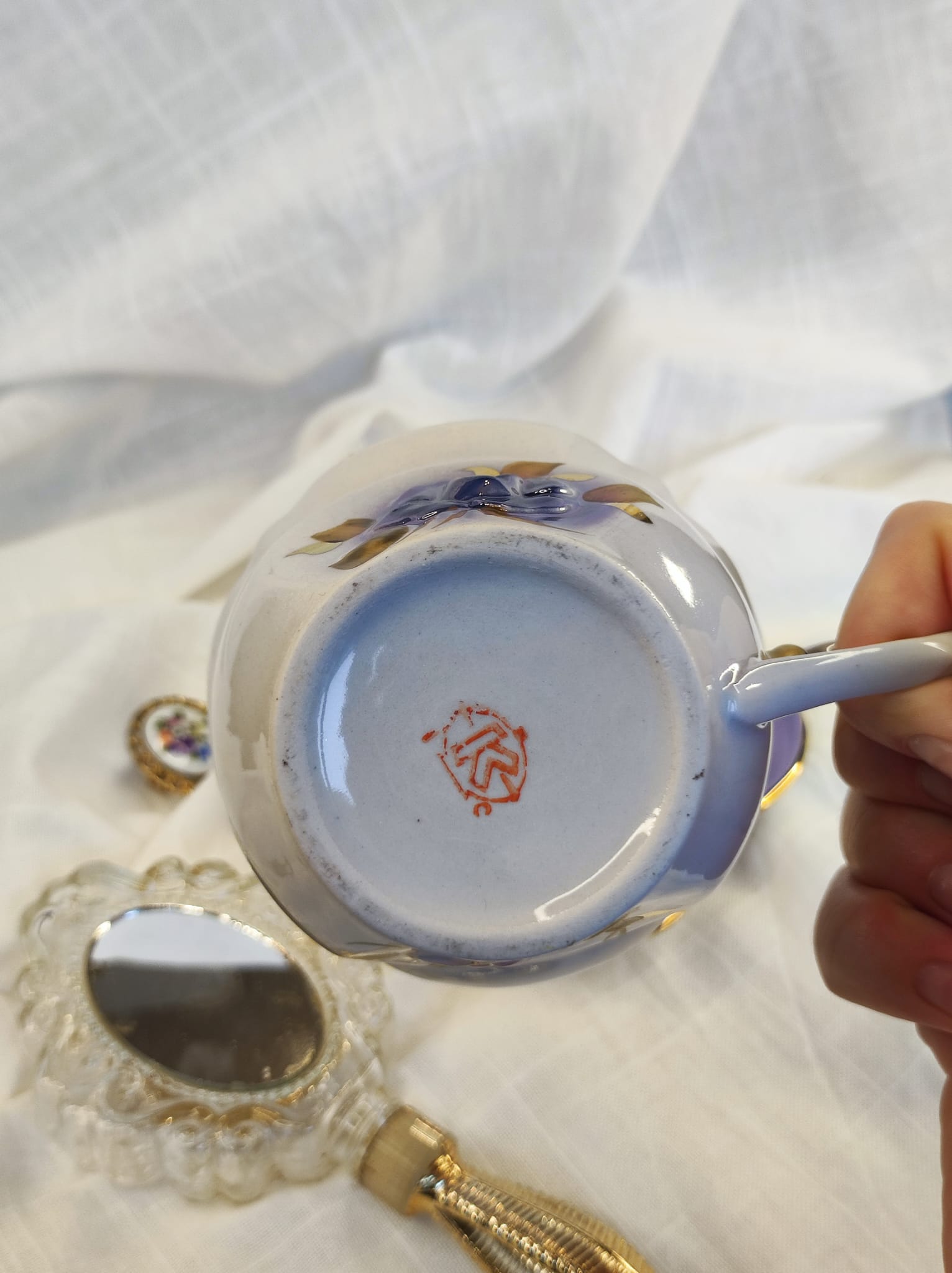 Bougie violette tasse ancienne vintage – Image 6